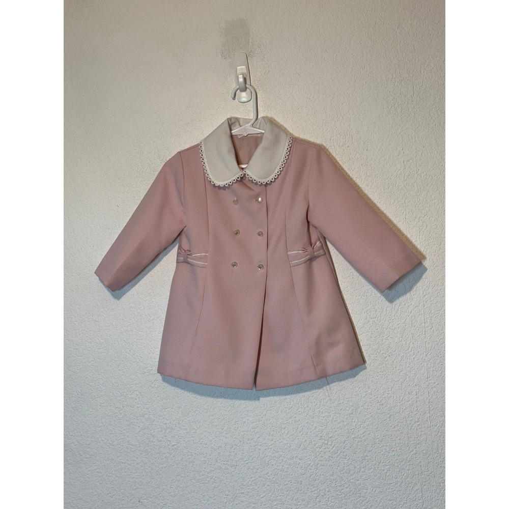 Vintage Sears Toddler Girls Pink Double Breasted Dress Coat Peter Pan Collar 3T